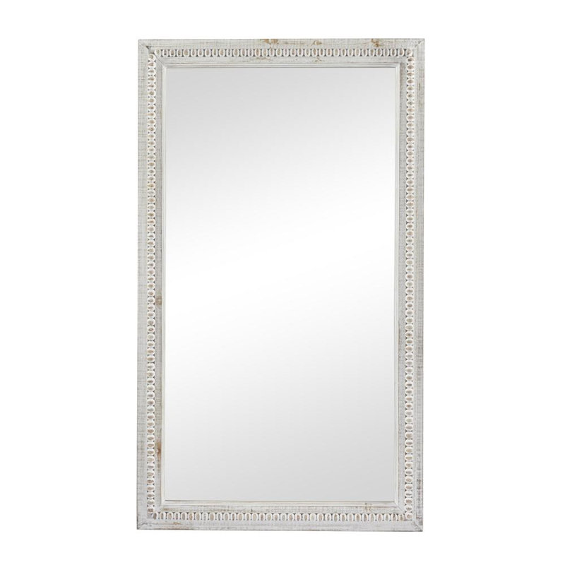 Wood Carved Beaded White Wall Mirror