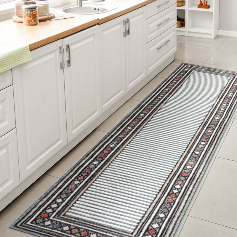 Tapis intérieur / extérieur bleu / ivoire Hermindo, Tapis de couloir 2 pi 2 po x 8 pi