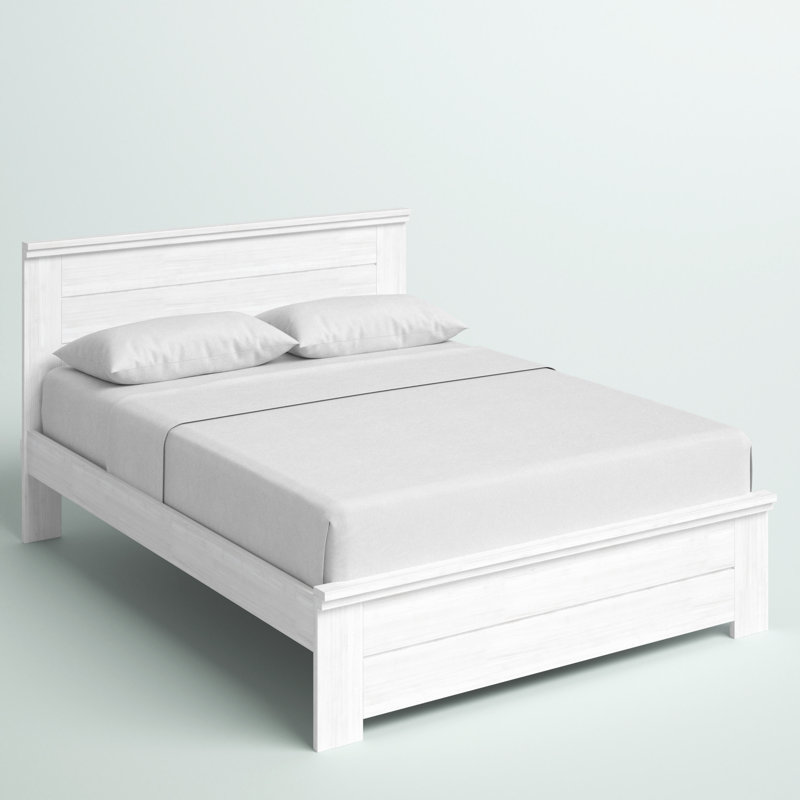  Ariarose Solid Wood Platform Bed, White Wash, Queen