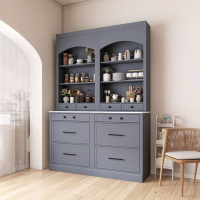 2 Set Freestanding Tall Kitchen Hutch With Faux Marble Top by Red Barrel Studio