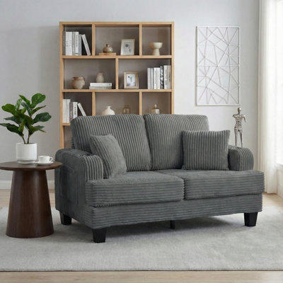 61" Corduroy Loveseat with Built-In Cup Holders & Armrest Pockets – 2-Seater Sofa for Cozy Living Rooms, Gaming Nooks & Small Spaces