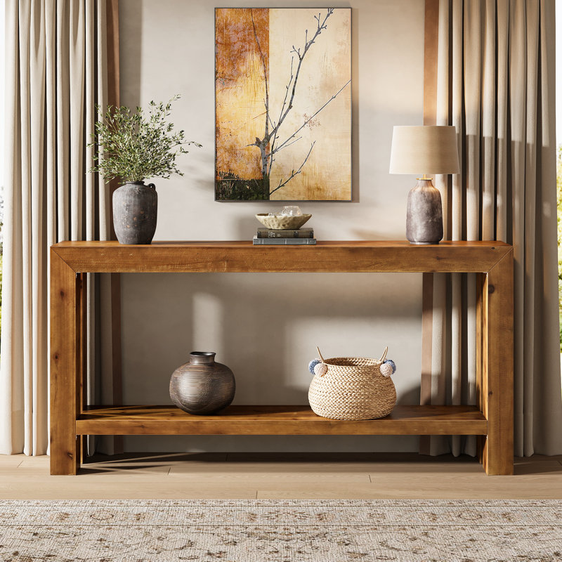 Console 63 po en bois massif avec 2 tablettes