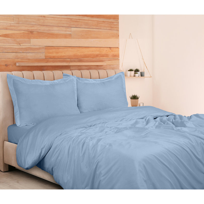 Literie , Bleu, Housse de couette pour très grand lit et 2 taies
