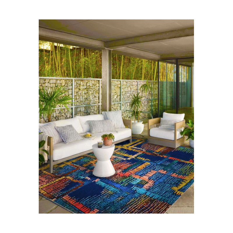 Geometric Colorful Themed Patterned Woven Base Carpet And Washable Carpet, Runner 3'4" x 9'11"