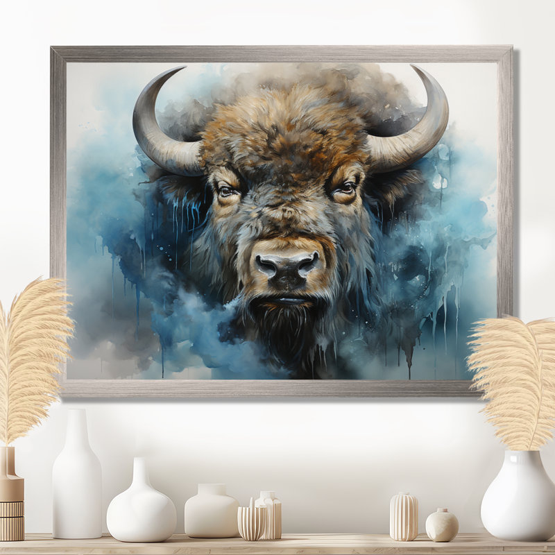 Bison Spirit of the Prairies - Bison Wall Art, Cadre flottant blanc, H 30 po x l 40 po x P 1,5 po