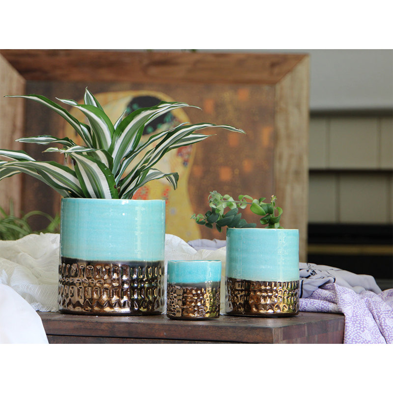 Cache-pot Jewel Cache en céramique émaillée - Intérieur/Extérieur, P 3,0 po x H 3,0 po (pot simple), Bleu Tahoe