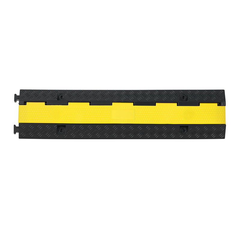 Rampe de protection de câble, capacité de charge de 22 000 lb / essieu, matériau en caoutchouc, paquet de 1, couvercle de cordon robuste à 2 canaux, noir, canal 1,3 x 1,2 po avec couvercle supérieur rabattable
