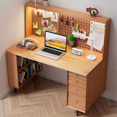 Burlywood + Black Rectangular Solid + Manufactured Wood + Iron with 4 drawers desk