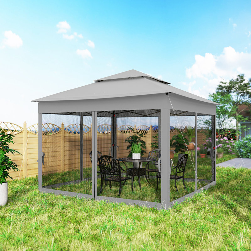 Pavillon de jardin escamotable à 2 niveaux avec filet et filet, Gris clair