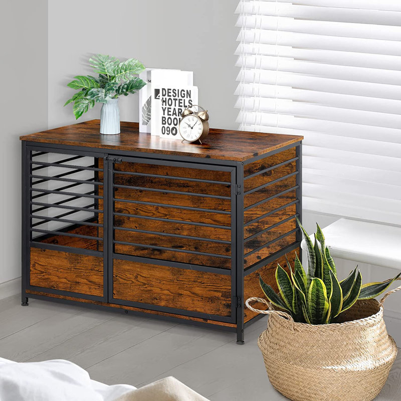 Kehoe Pet Crate with 1 Door, Brown/Black, Large (27.6" H x 39.4" W x 23.6" D)