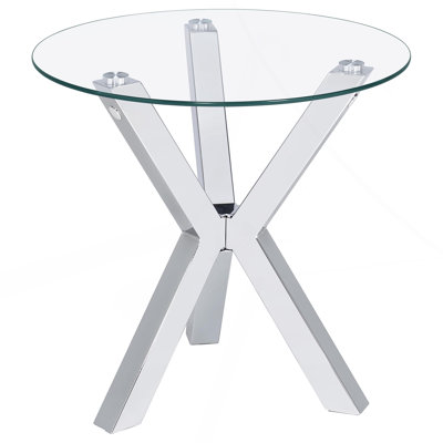 Table d'appoint chromée ronde en verre trempé