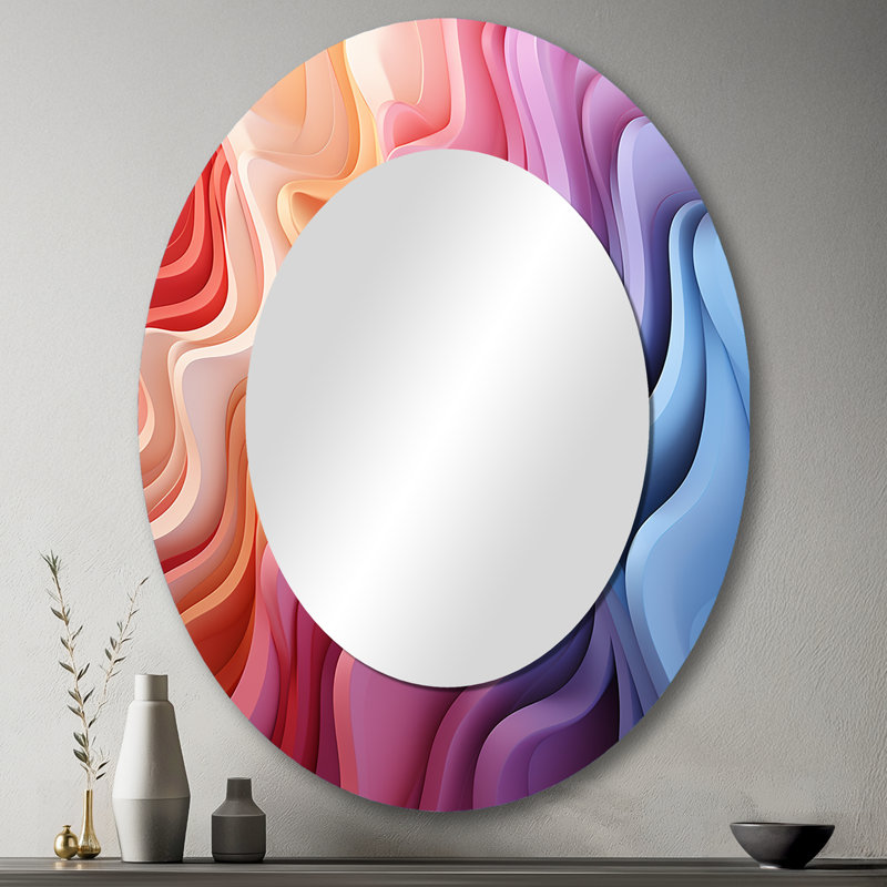 Multicolor Op Art Illusory Depth I - Multi-Color Oval Wall Mirror Decor, 43" H x 33" W