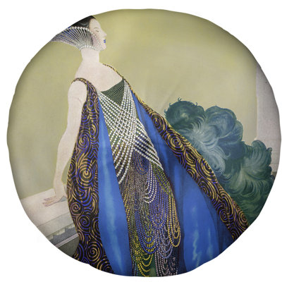 Art Nouveau Beaded Dress Woman Round Floor Pillow