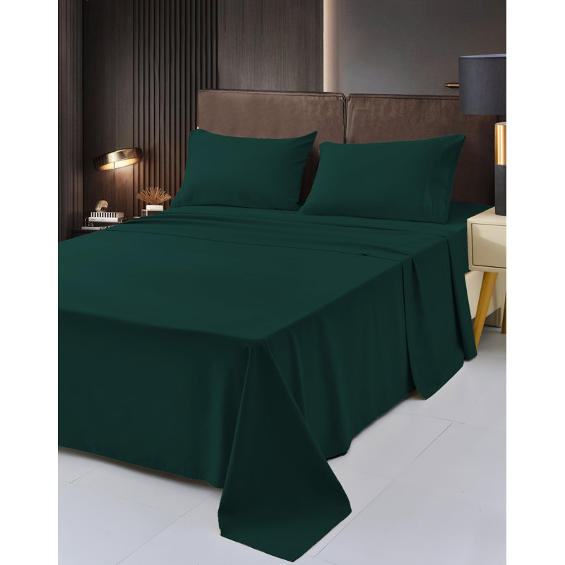Ensemble de draps 1800 en rayonne de bambou, Simple, Vert foncé