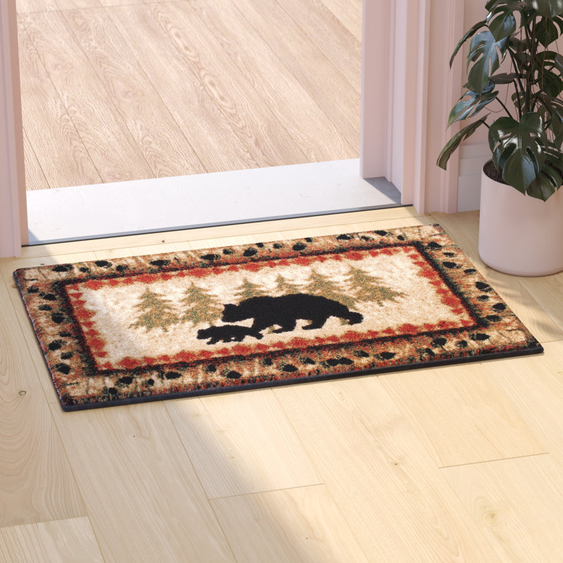 Tapis en oléfine rustique Spuyten Wandering Bear and Cub, Rectangle 2 pi x 3 pi 4 po