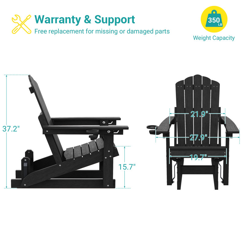 Glider Adirondack Chair with 3-Position Adjustable Backrest, Smooth Motion Chair for Patio, Wood-Like HDPE Outdoor Seating for Patio, Pool, and Yard
