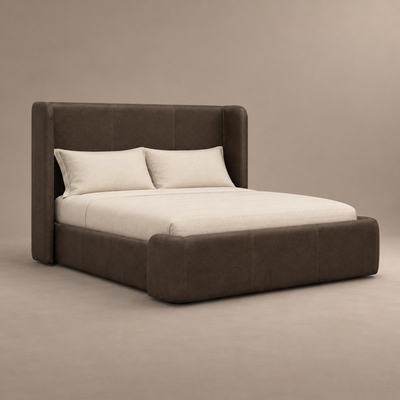 Bellagio Heirloom Quality Bed in Buttery Soft 100% Top Grain Leather, Made to Order, Queen, Napa Fudge