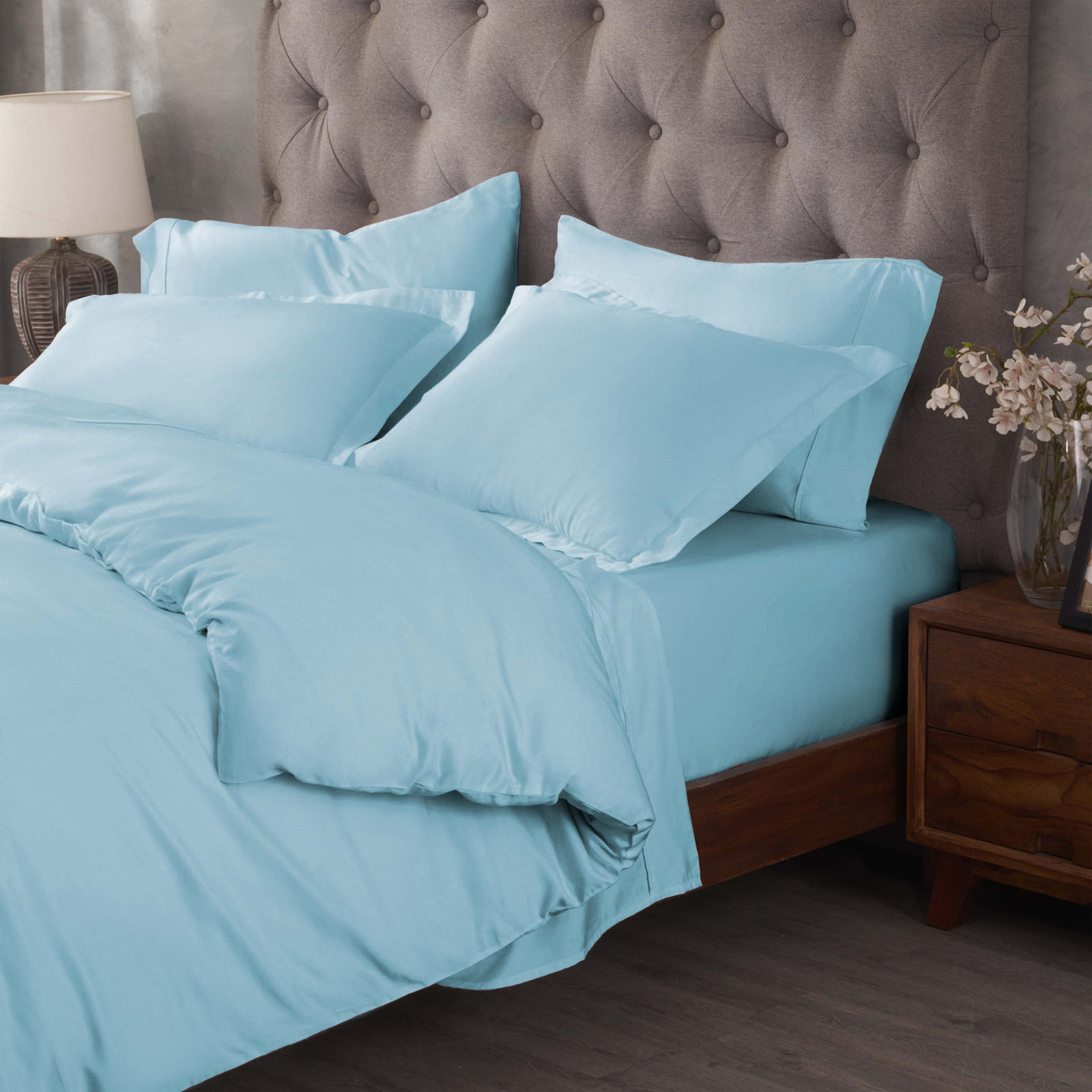 Lunete Egyptian Cotton Duvet Cover Set, Baby Blue, King / Cal. King Duvet Cover+ 2 Pillow Shams,