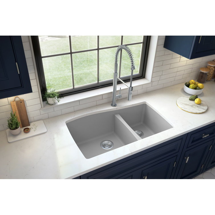 Karran Undermount Quartz Composite 33-1/2'' X 20-3/8'' 60/40 Double Bowl Kitchen Sink