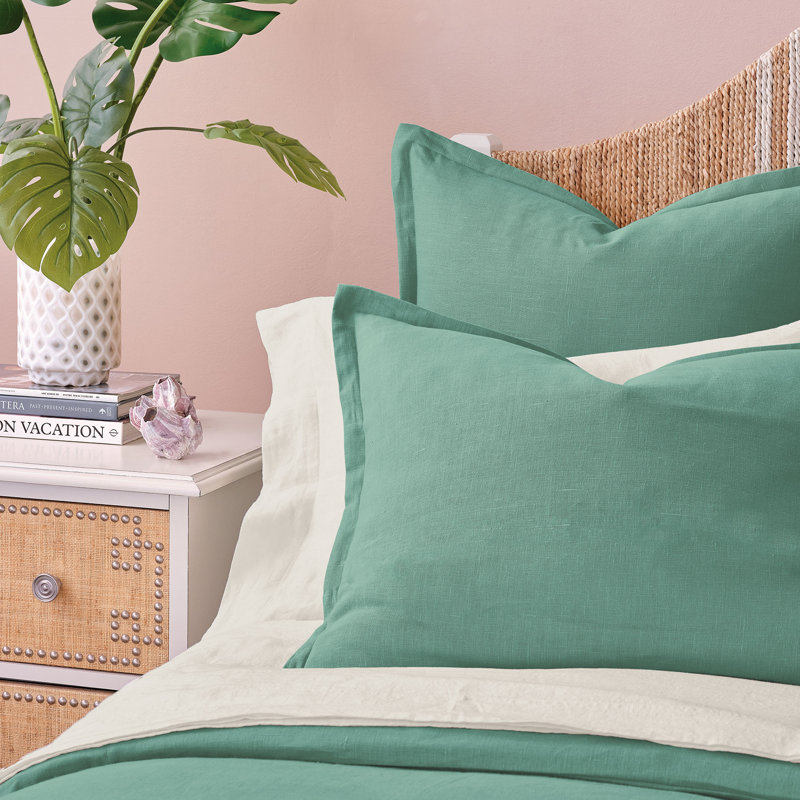 Resort Linen Program 100% Linen Zip Sham, Breeze Aqua, Standard