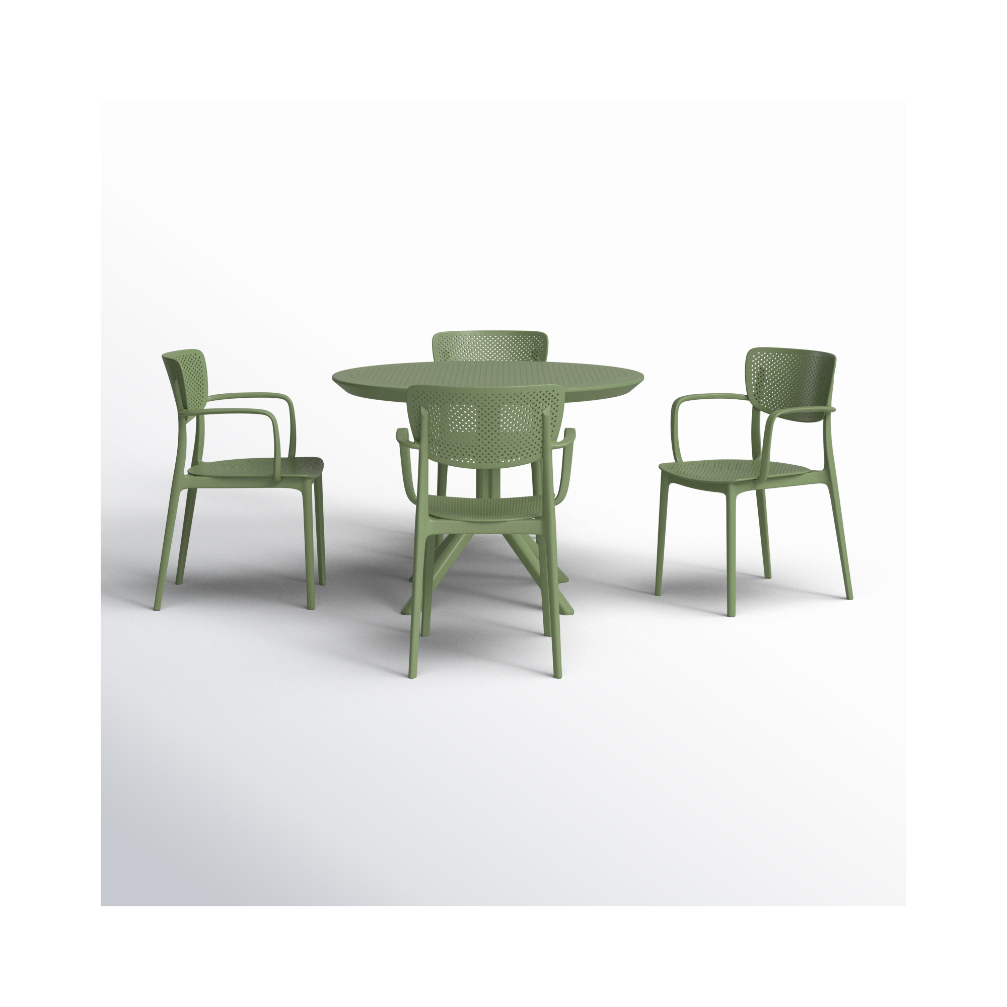 Farrah Loft Armchair 5 Person Dining Set, Olive Green