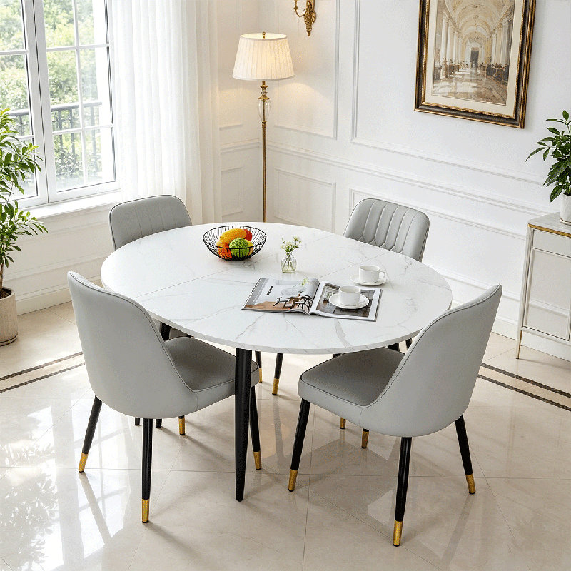Table de salle à manger Domogne, Ensemble de cinq pièces : table, quatre chaises, Gris