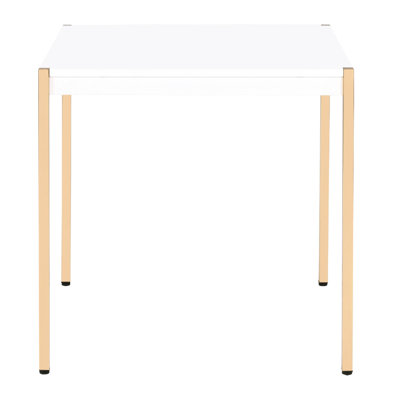 Gold And White Square End Table With Metal Tube Legs, 53Mm Thick Wooden Top, Design, 24 Inches Wide Simple Style, In All Sides