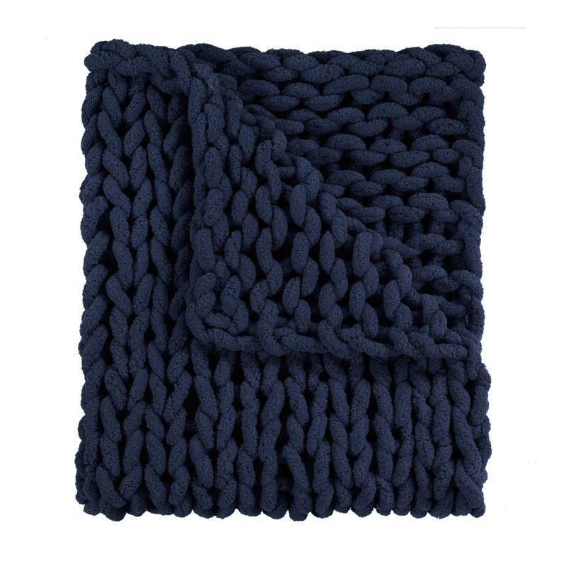 Jeté tissé en chenille bleu marine Donna, Marine