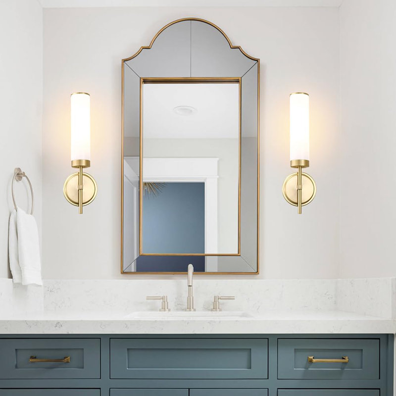 Modern Wall Sconces Set Of 2, Hardwired Vanity Light Fixtures With Opal White Glass, Wall Mount Lighting For Bathroom, Living Room, Bedroom, And Hallway