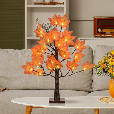  24in Lighted Maple Tree For Fall Decorations, Usb & Battery Operated With Timer Table Lights For Home Party Indoor Outdoor Thanksgiving Autumn Harvest Decor