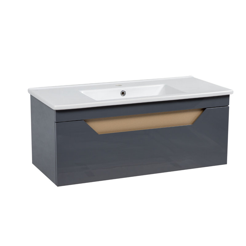 Meuble-lavabo mural avec lavabo TROY-W_Modern, Graphite brillant