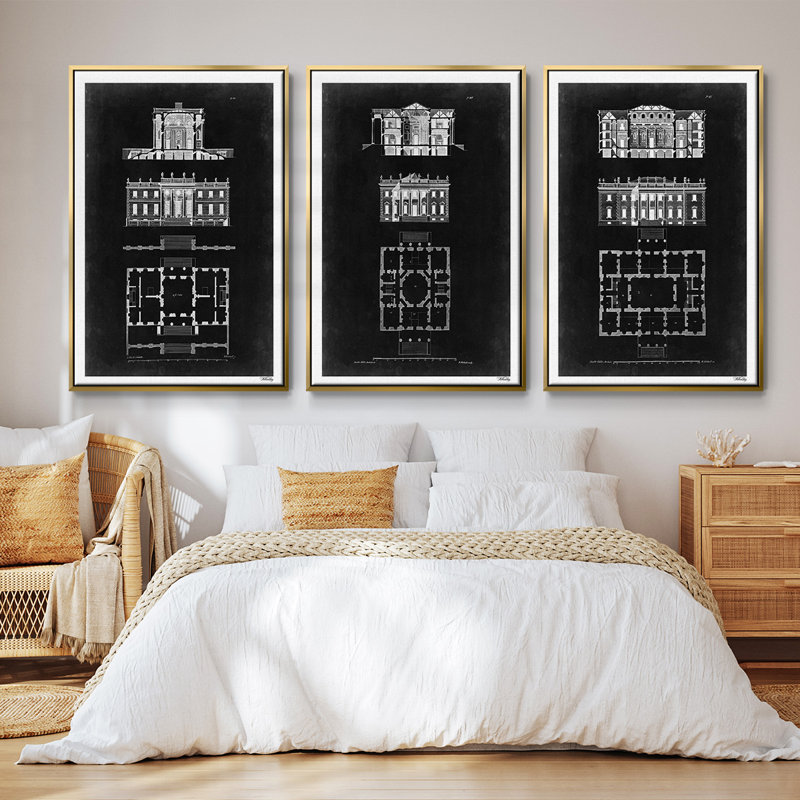 " Graphic Building And Plan IV " 3 - Pieces, Gold, 40" H x 78" W