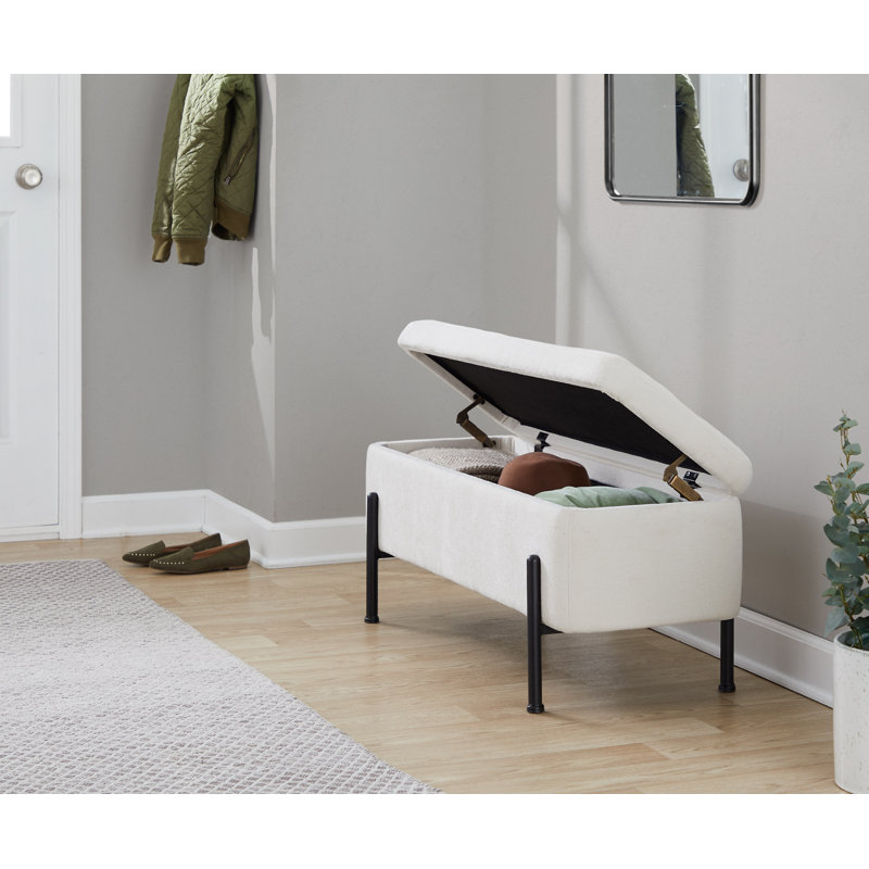 Banc de rangement avec couvercle rabattable Greely, Crème, Noir, noir, noir, noir