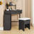 Corner Makeup Vanities Set with Storage Cushioned Stool, Pull-Out Cabinet and Glass Tabletop-571985996