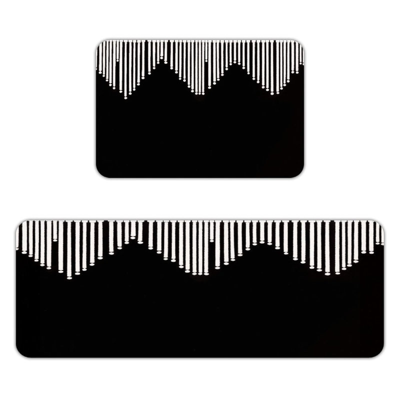 Hanging Line Design, 2 Pcs Non Slip Kitchen Mats, White Geometric