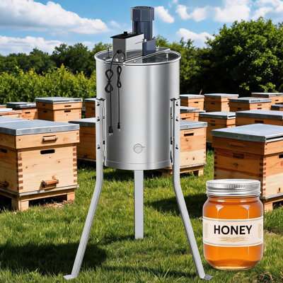 Stainless Steel Electric Honey Extractor Spinner Centrifuge - Adjustable Height Stand, Clear Lid, Large Frame Basket - Beekeeping Honey Harvest Equipment - With handle | Electric model: 4 frames