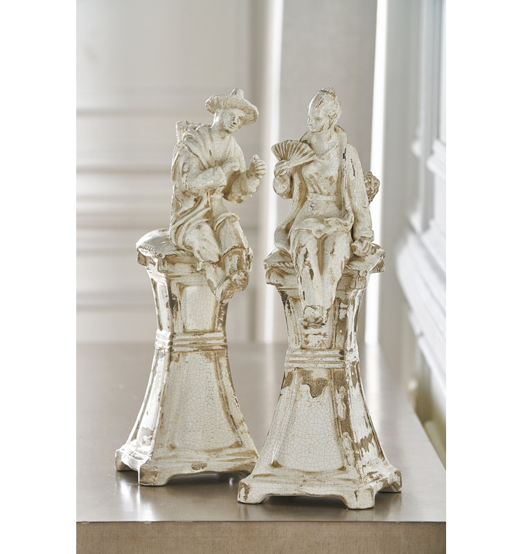 2 Piece Chin Fig on Pedestal Figurine Set