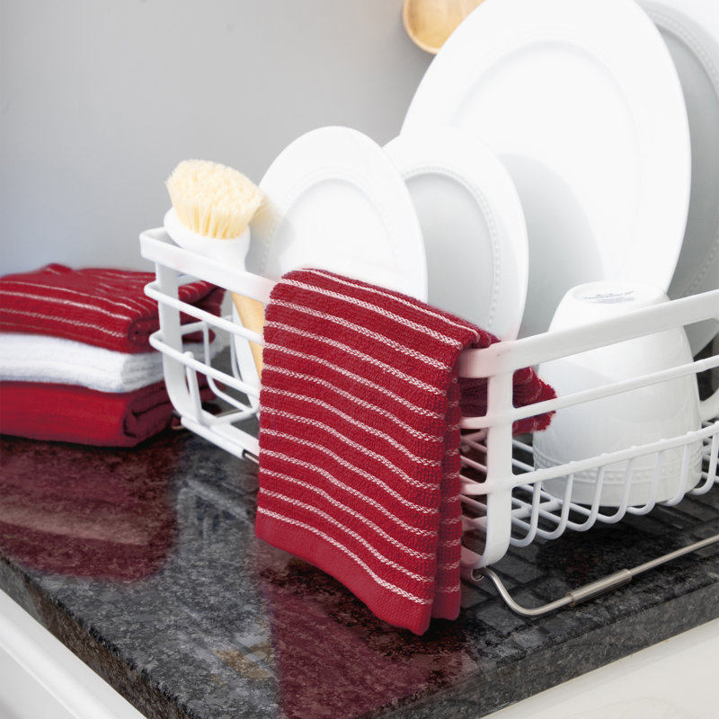 Red and White Cotton Terry Stripe Kitchen Towel Set, 4-Pack