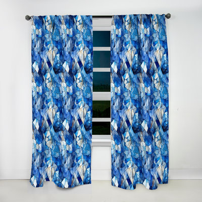 Deep Cobalt Blue Symmetry Glass - Modern Curtain - Velvet Room Darkening - 1 Panel