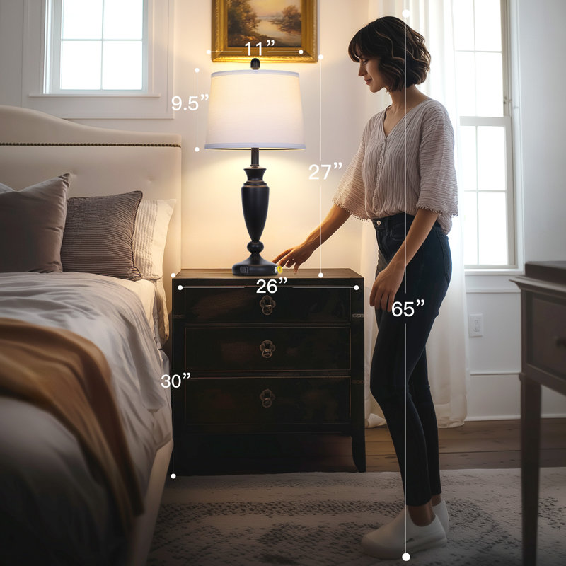 Kensler 27-inch Dimmable Metal Table Lamps with Touch Control & USB Ports (Bulbs Included), Black