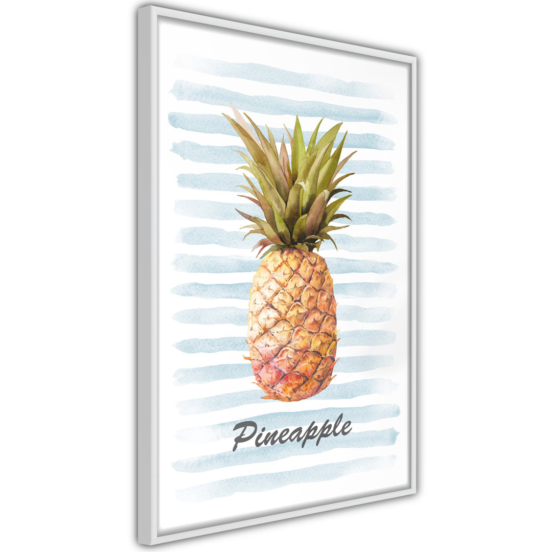 Gerahmtes Poster Ananas auf gestreiftem Hintergrund