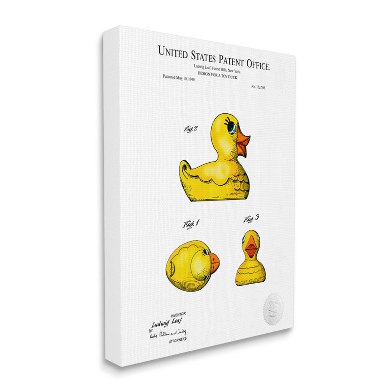 Schéma de conception de jouet canard en caoutchouc jaune, Toile tendue, L 24 po x H 24 po