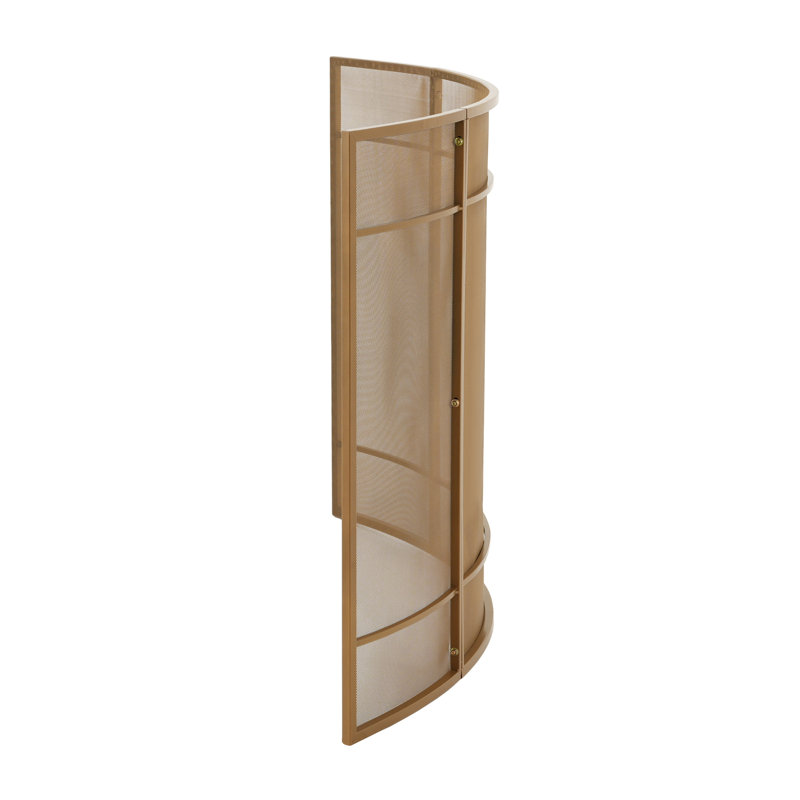 Pare-étincelles incurvés dorés sur pied, 130 cm L x 89 cm H, en maille de fer, pour salon intérieur
