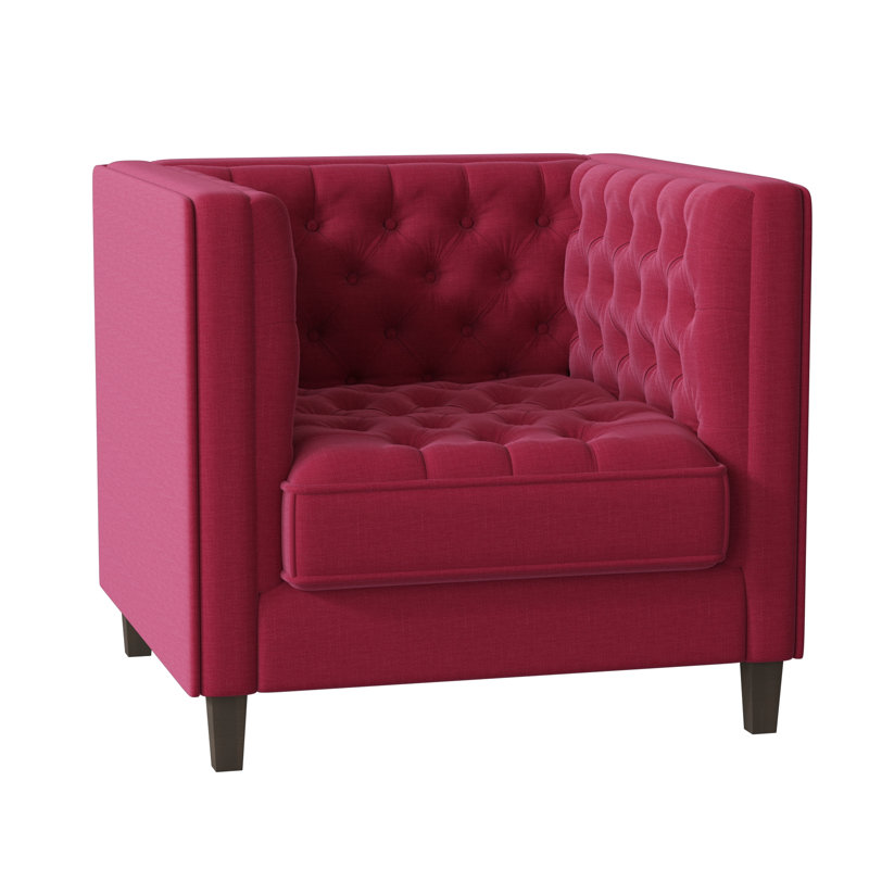 Jess Upholstered Armchair, Tess Fuchsia, Brown Mahogany