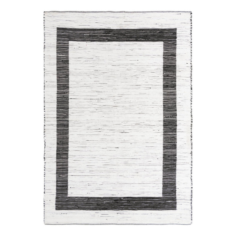 Tapis noir / blanc en jute tissé à plat à la main Abdul-Aleem, Rectangle 9 pi x 12 pi