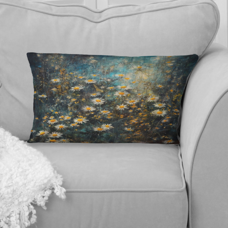 Coussin décoratif à motif floral jaune et gris Daisy