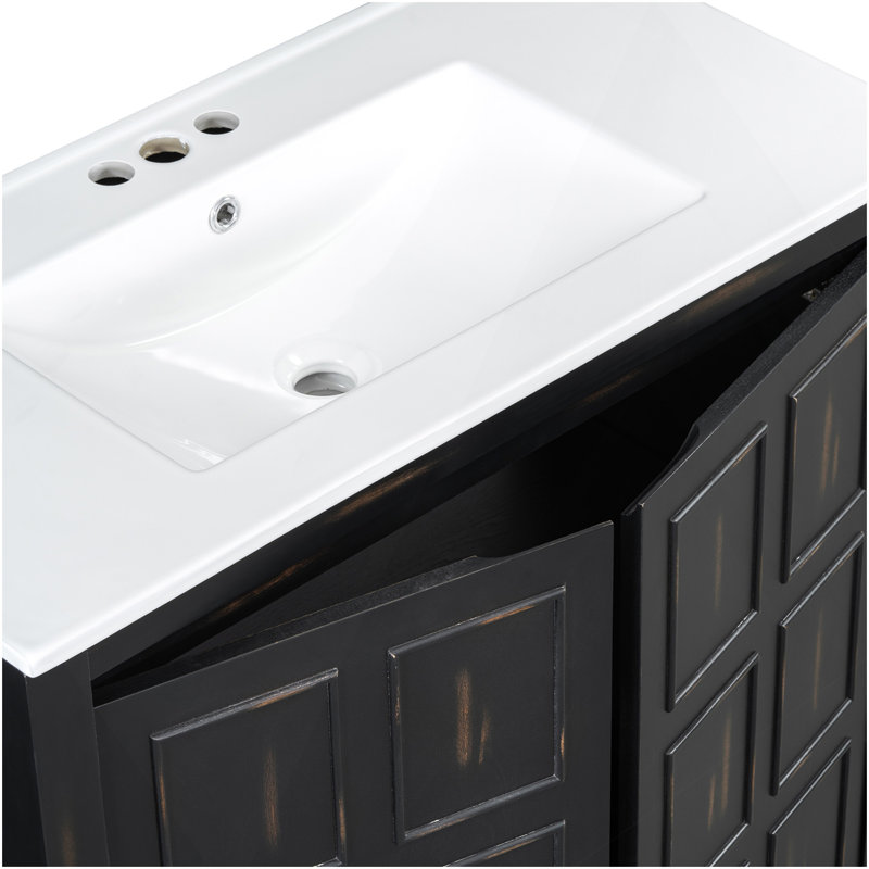 Ensemble de meuble-lavabo 72 po avec lavabos doubles (séparés), lavabos doubles en céramique, portes à fermeture en douceur et tablette réglable - Armoire de rangement espresso rétro pour une organisation élégante de la salle de bain