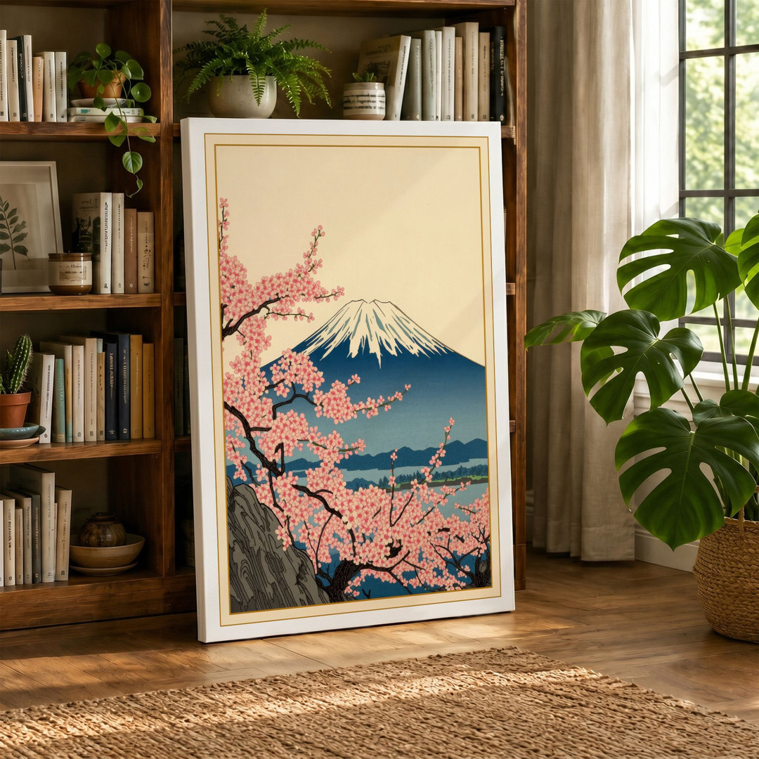 Mount Fuji in Cherry Blossom Japandi - Wrapped Canvas