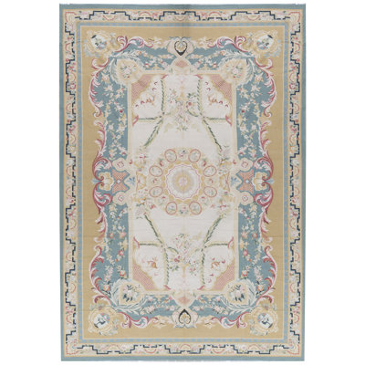 Hand-Knotted High-Quality Ivory and Gold Area Rug