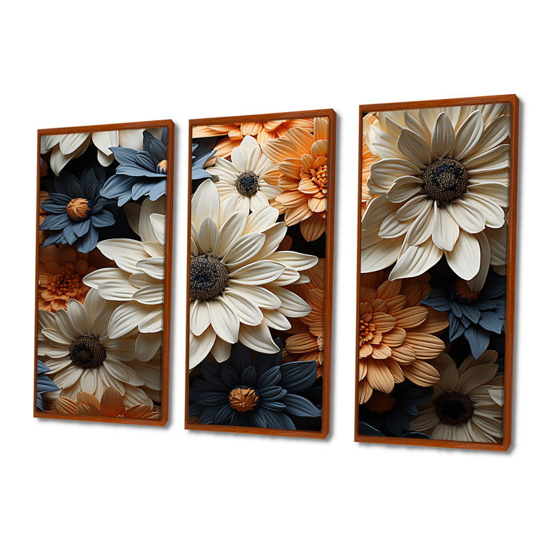 «White and Orange Daisy Florescence Radiance» - ensemble d'art mural marguerites, H 28 po x l 36 po x P 1 po